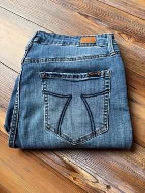 Seven7 Tower Straight Crop Jeans Size 14 Raw Hem Stretch Mid Rise